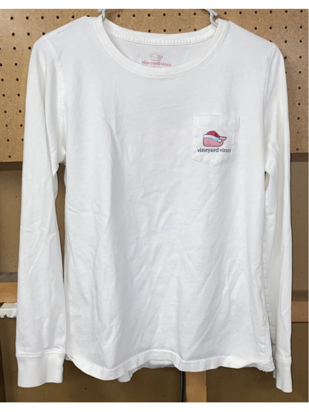 Vineyard Vines White Merry Christmas 2017 Whale Logo Long Sleeve Shirt Size M